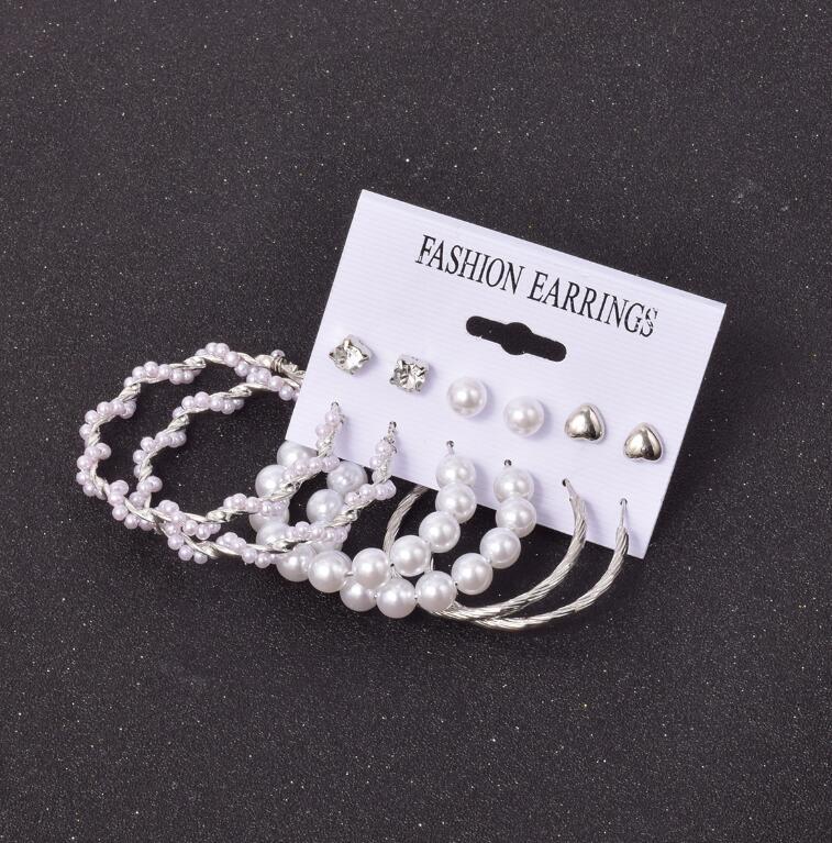 Elegant Geometric Heart Butterfly Pearl Hoop Earrings Set Alloy Plated Stainless Steel Post for Women