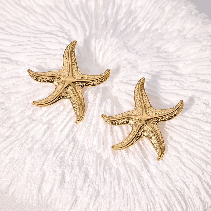 Pendientes de Estrella de Mar Temáticos del Océano en Acero Inoxidable con Acabado Chapado para Mujer, Joyería Minimalista de Moda e Hipoalergénica
