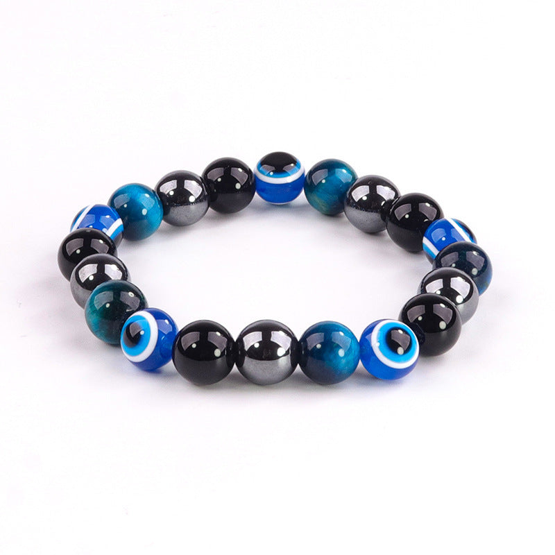 Geometric Obsidian Tiger Eye Beaded Bracelet Unisex Handmade Jewelry