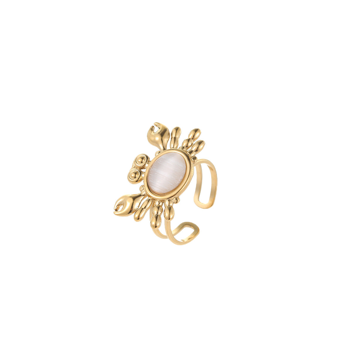 Anello da donna in acciaio al titanio a forma di granchio, minimalista, con finitura galvanizzata, design a fascia aperta regolabile