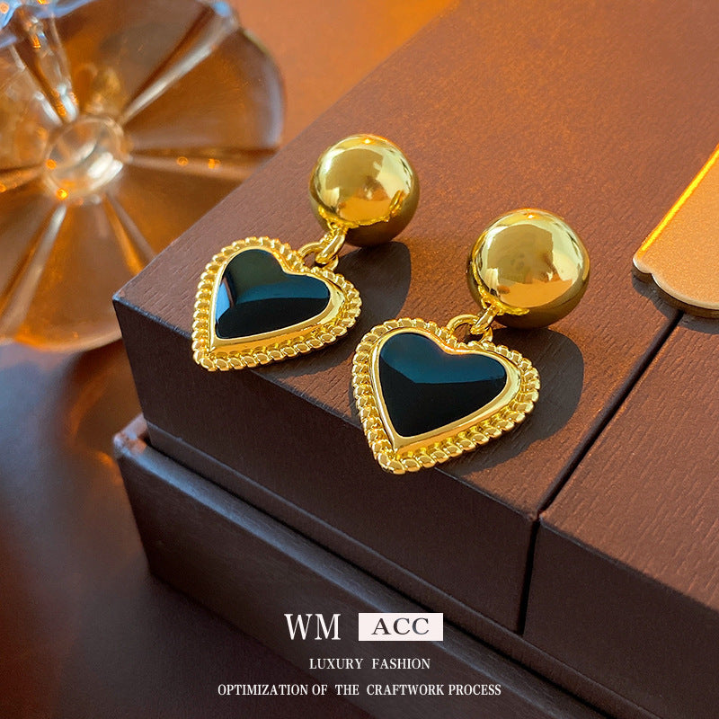 Chic Vintage Heart-Shaped Enamel Earrings with 925 Sterling Silver Posts for Women
