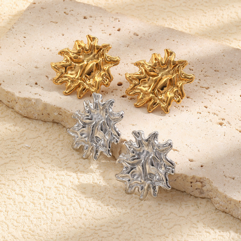 Elegant Minimalist 18K Gold Plated Stainless Steel Floral Stud Earrings for Women