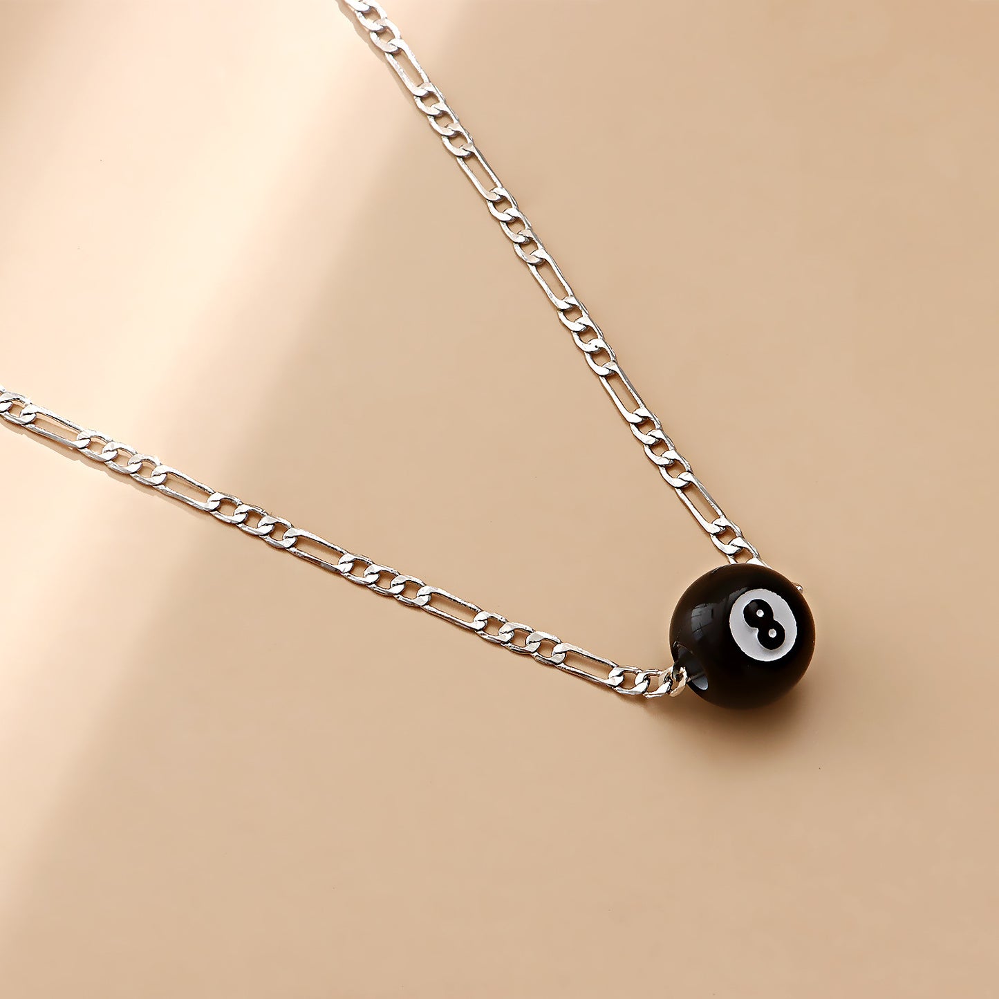 Minimalist Geometric Black 8 Billiard Ball Pendant Necklace for Women Alloy Chain with Electroplating Finish