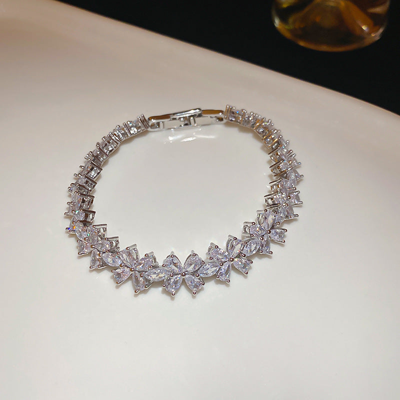 Elegant Gold Plated Brass Butterfly Floral Cubic Zirconia Bracelet for Women
