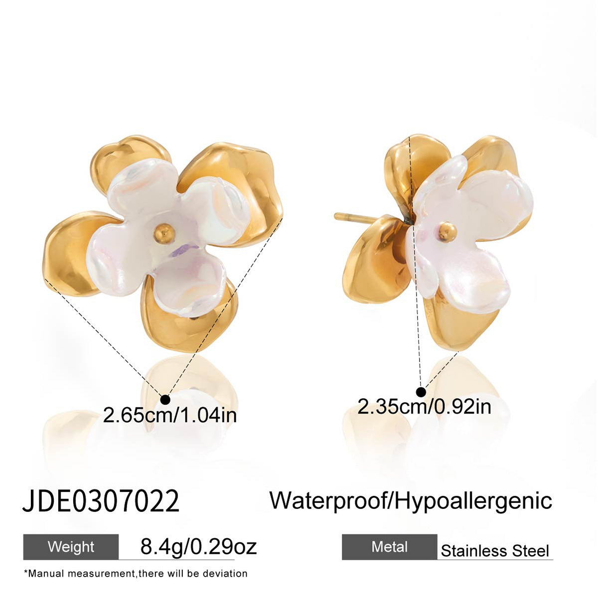 Pendientes de tuerca minimalistas geométricos de acero inoxidable con acabado chapado y adorno floral para mujer