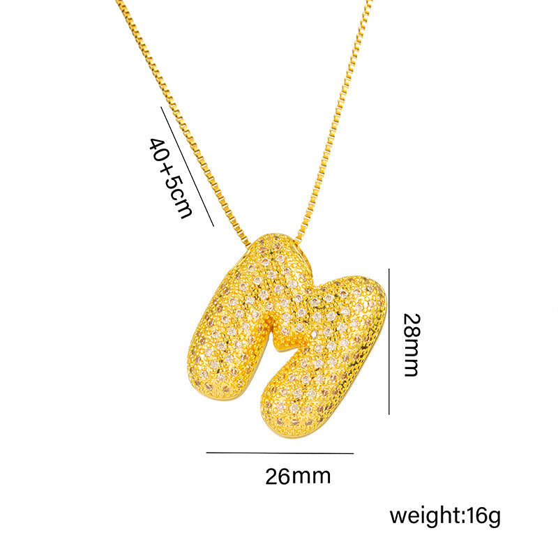 Collana da donna in acciaio al titanio a forma di lettera alla moda con intarsio in strass, design a catena a scatola