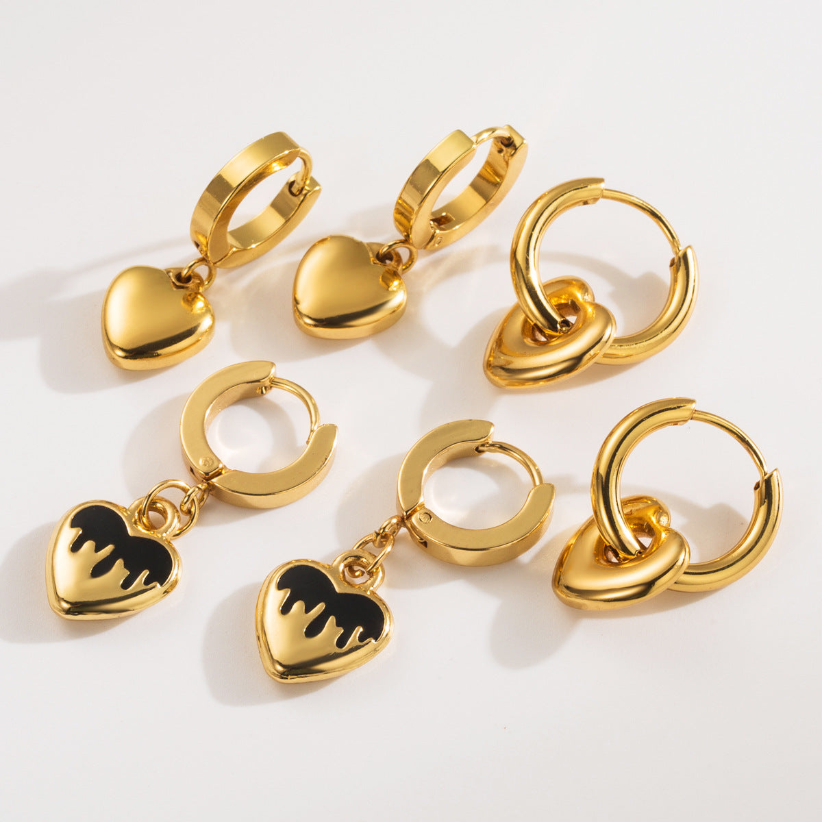 Orecchini a cerchio in acciaio inossidabile a forma di cuore, stile lusso leggero, da donna, con finitura placcata
