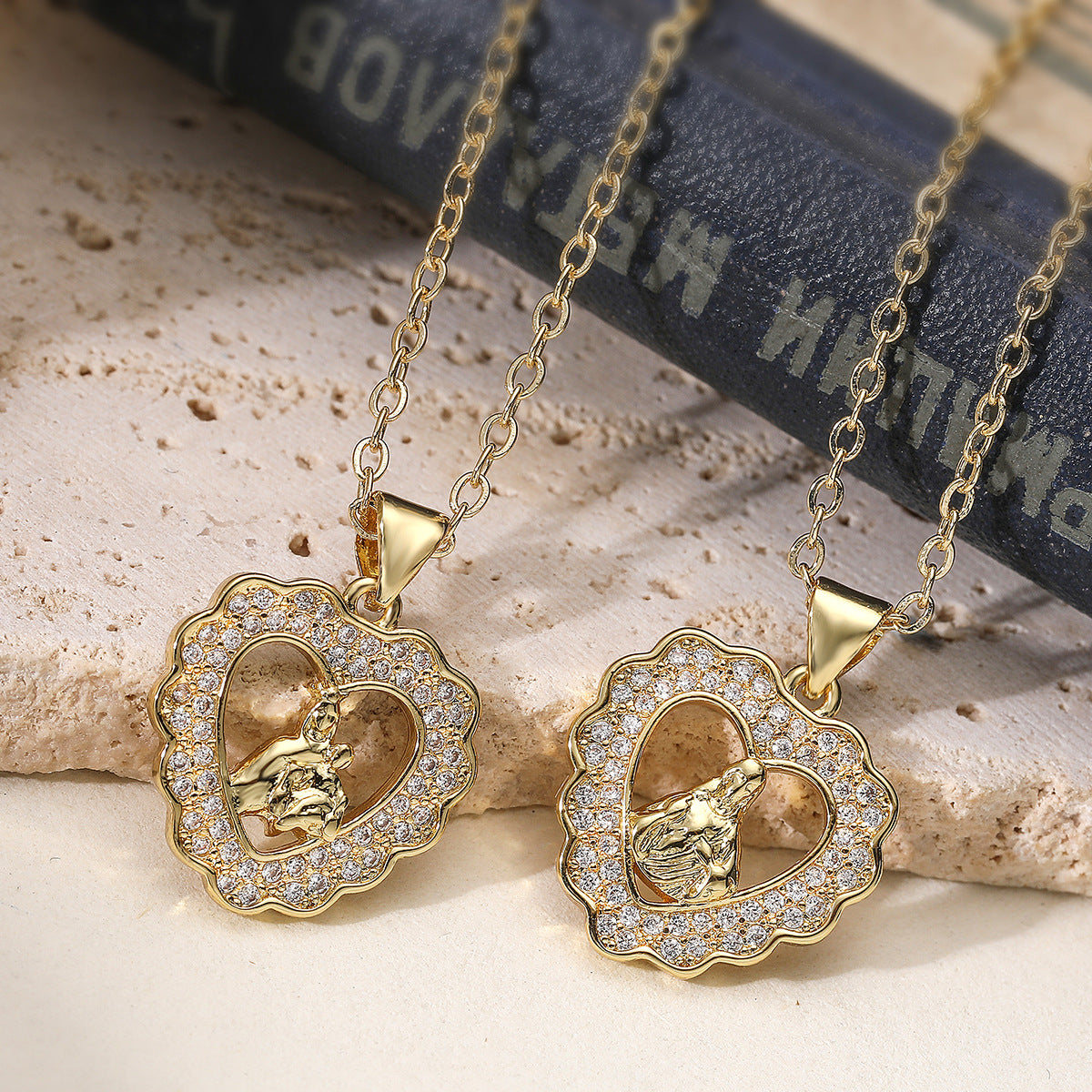 Minimalist 18K Gold Plated Brass Heart Pendant with Cubic Zirconia for Women