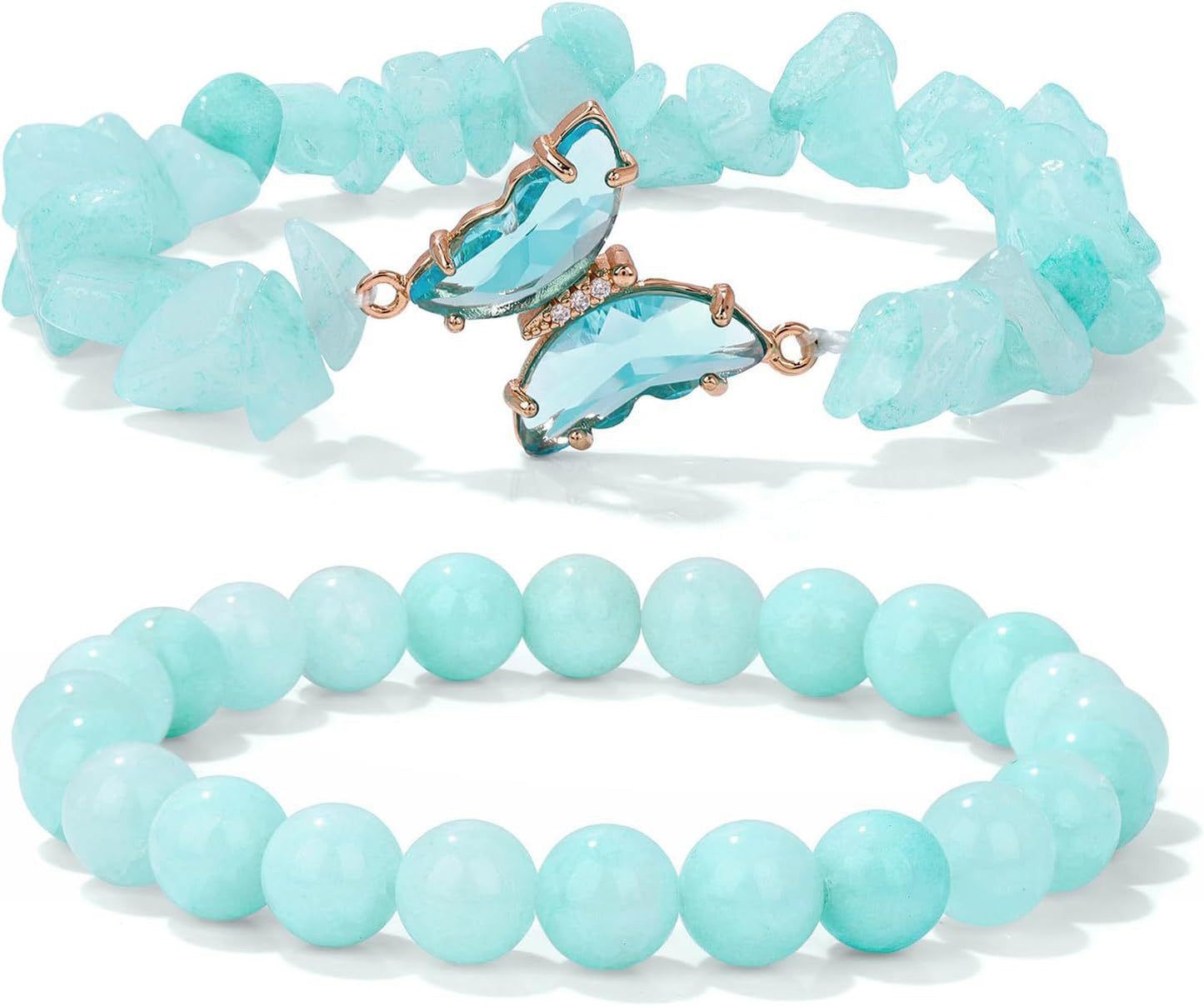 Minimalist Natural Crystal Butterfly Bracelet Set for Women