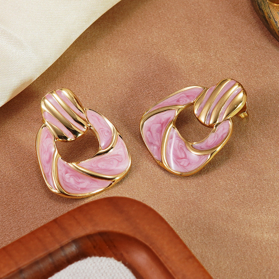 Elegant Colorful Drip Oil Geometric Stainless Steel Earrings for Women