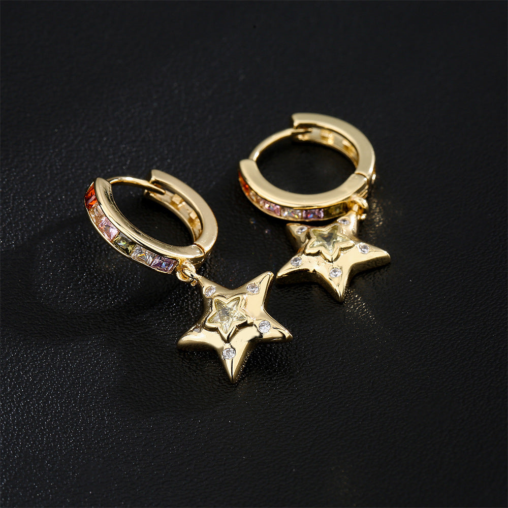 Orecchini Geometrici Minimalisti in Rame con Placcatura in Oro 18K e Zirconi Cubici