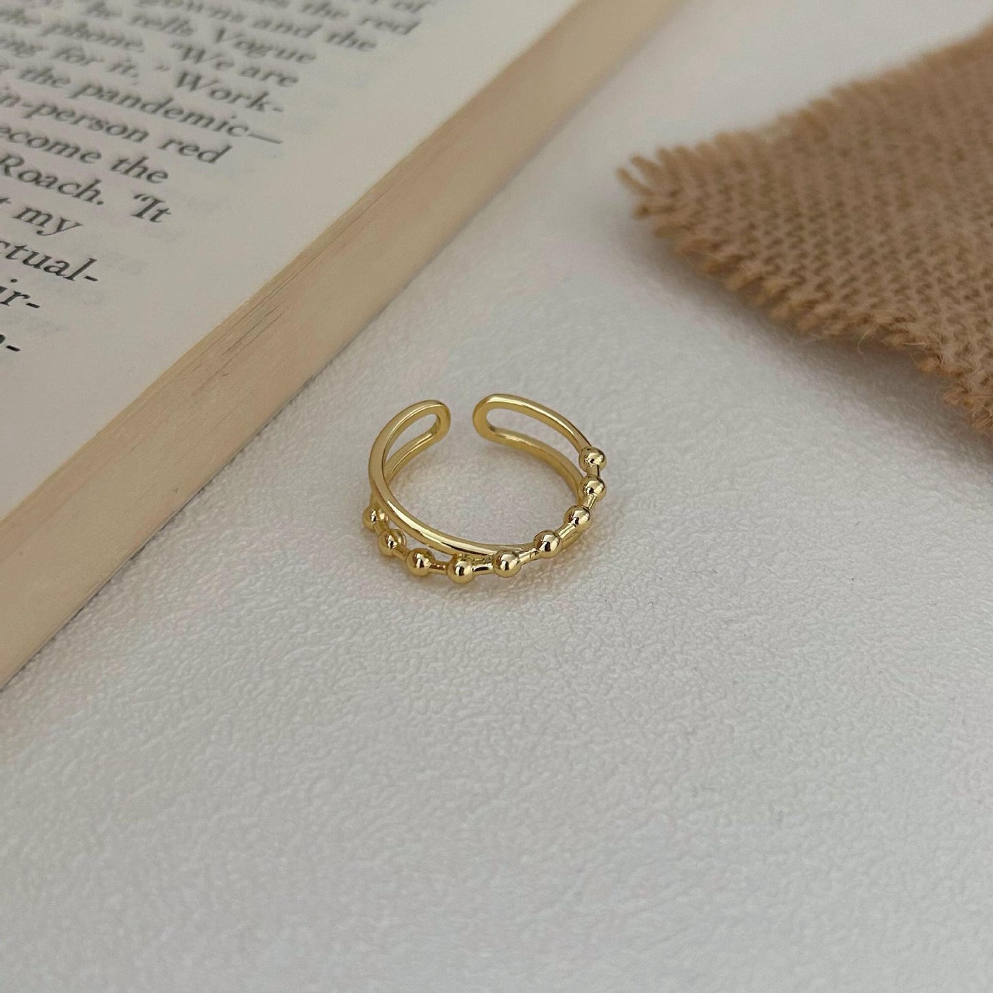 Minimalist Sweet 925 Sterling Silver Infinity Beaded Open Ring for Women