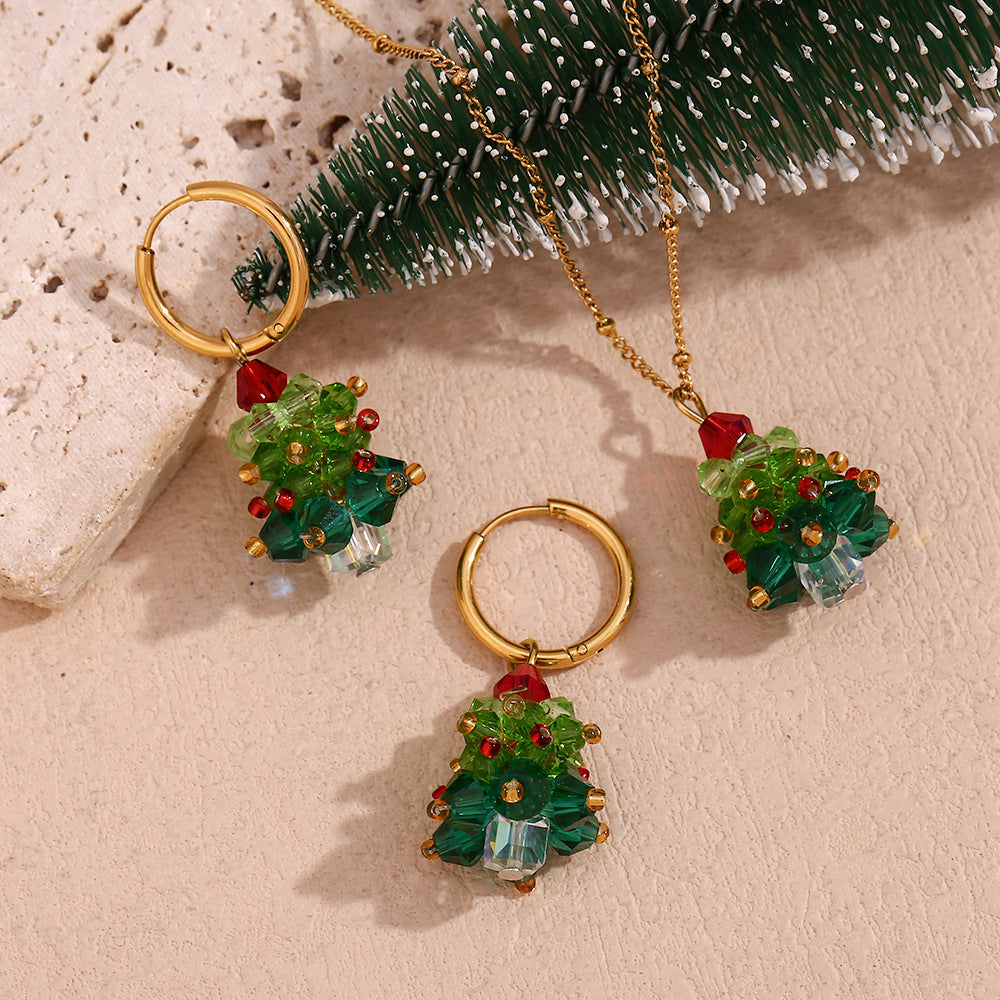 Collana con ciondolo albero di Natale in acciaio inossidabile placcato oro 18K geometrico minimalista da donna