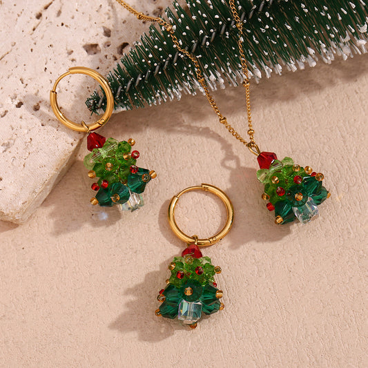 Collar de mujer con colgante minimalista geométrico de árbol de Navidad de acero inoxidable bañado en oro de 18 quilates