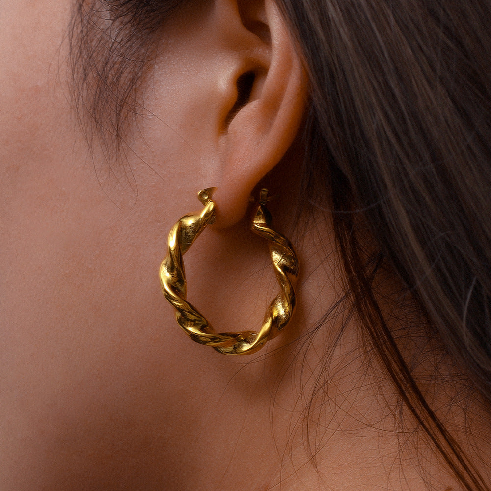 Pendientes de aro retorcidos geométricos minimalistas de acero inoxidable chapado en oro de 18 quilates, joyería de moda para mujer