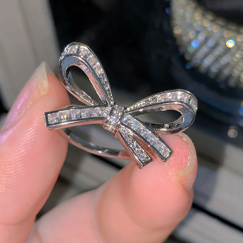 Sweet Elegant Heart Butterfly Brass Ring with Cubic Zirconia Handmade Adjustable
