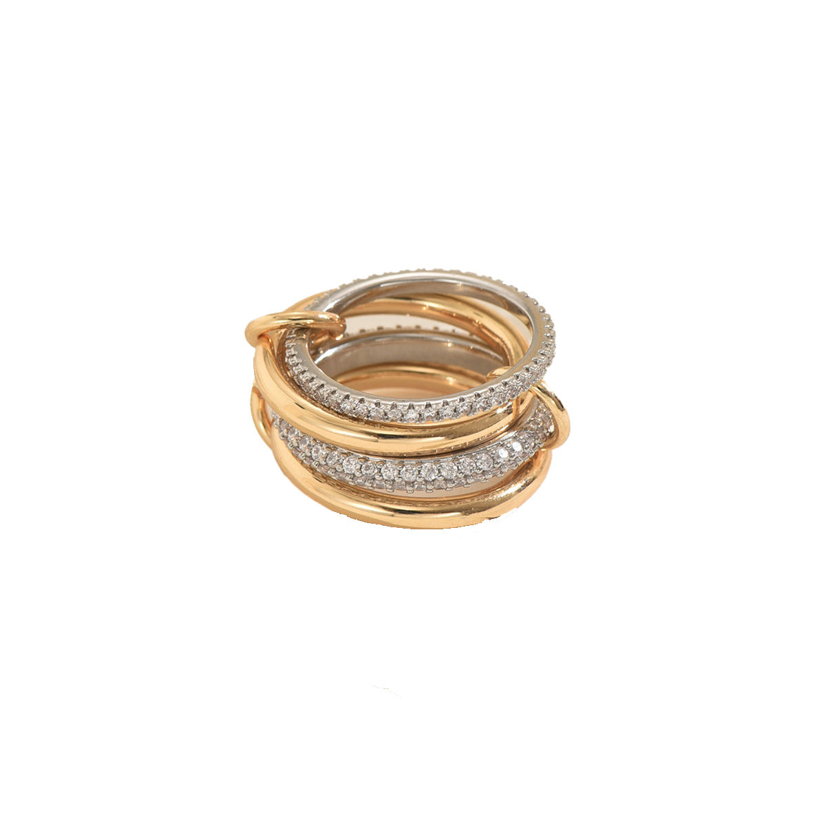Minimalist Geometric Stackable Ring for Women with Rhinestone Inlay and Circular Hoop Design in Copper
