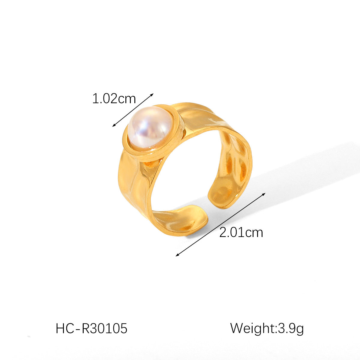 Anello aperto geometrico da donna stile Instagram in acciaio inossidabile con intarsio in perla e conchiglia e finitura placcata