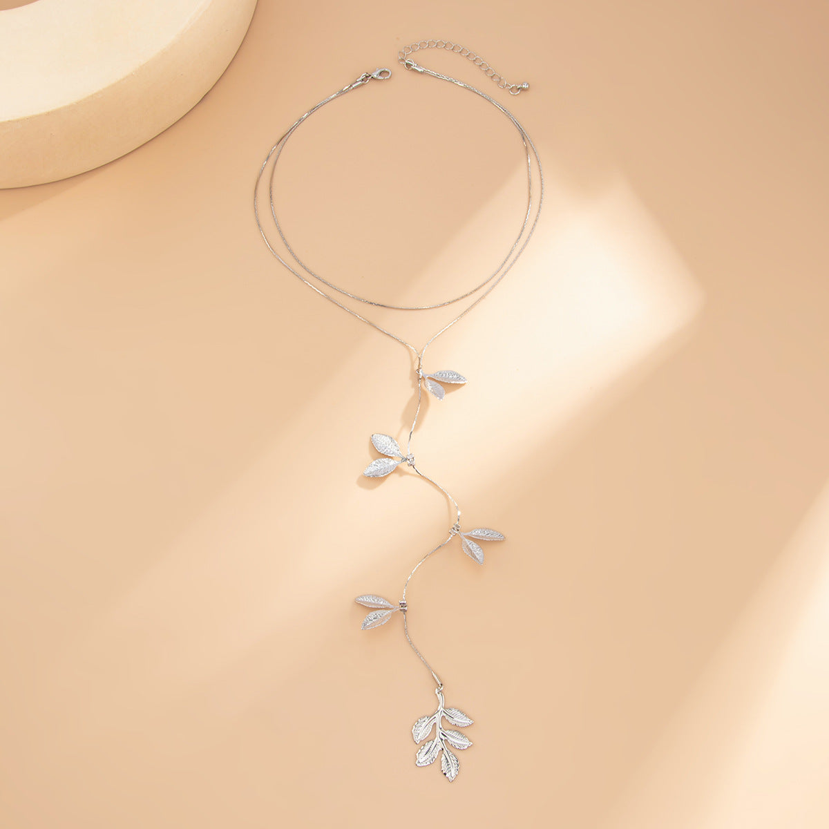 Minimalist Brass Plated Leaf Pendant Necklace with Iron Tassel for Women