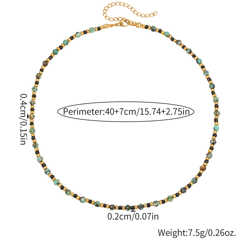 Minimalist Geometric Round Natural Crystal and African Turquoise Beaded Alloy Necklace for Women