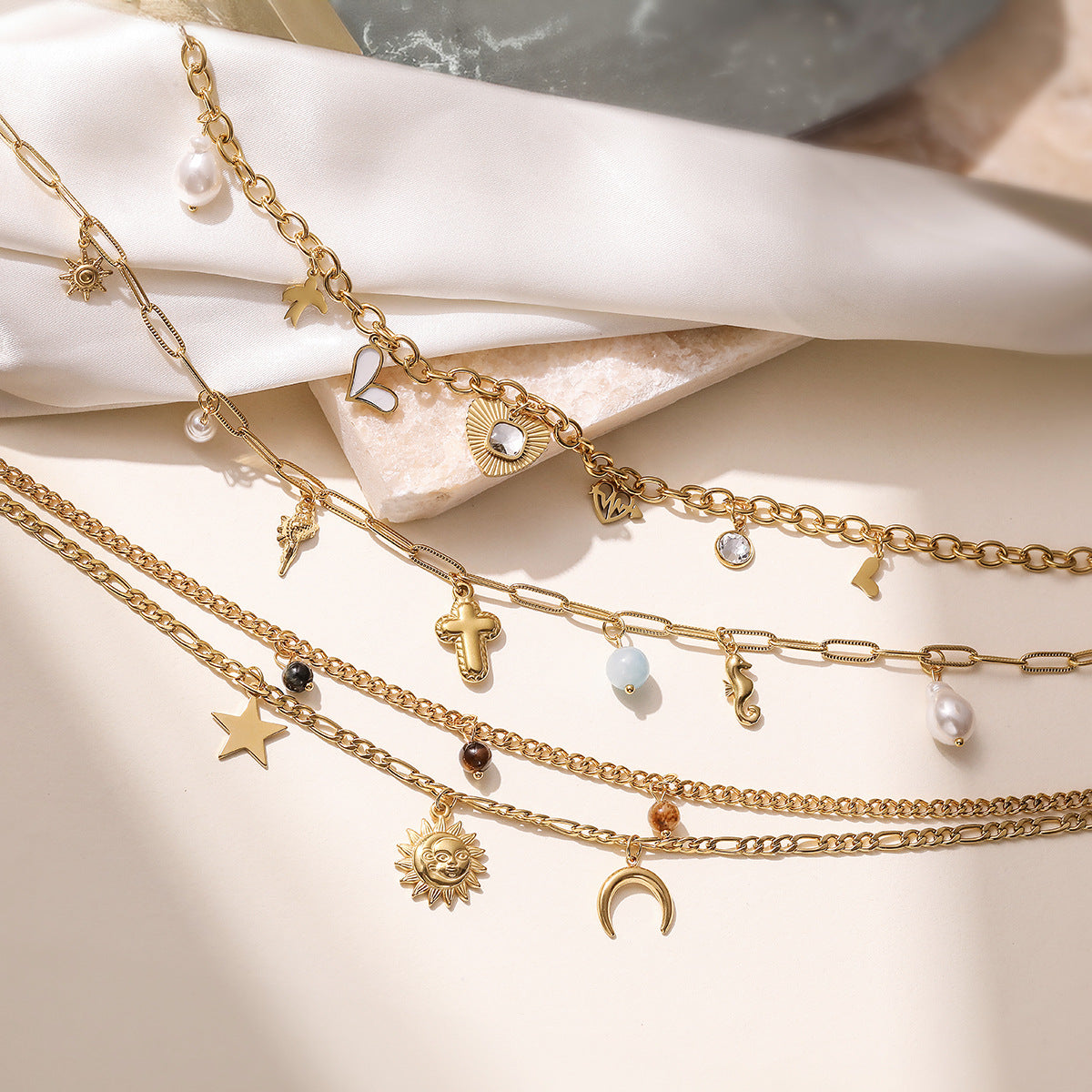 Minimalist Geometric Sun Cross Pendant Necklace for Women in Stainless Steel with 18K Gold Plating