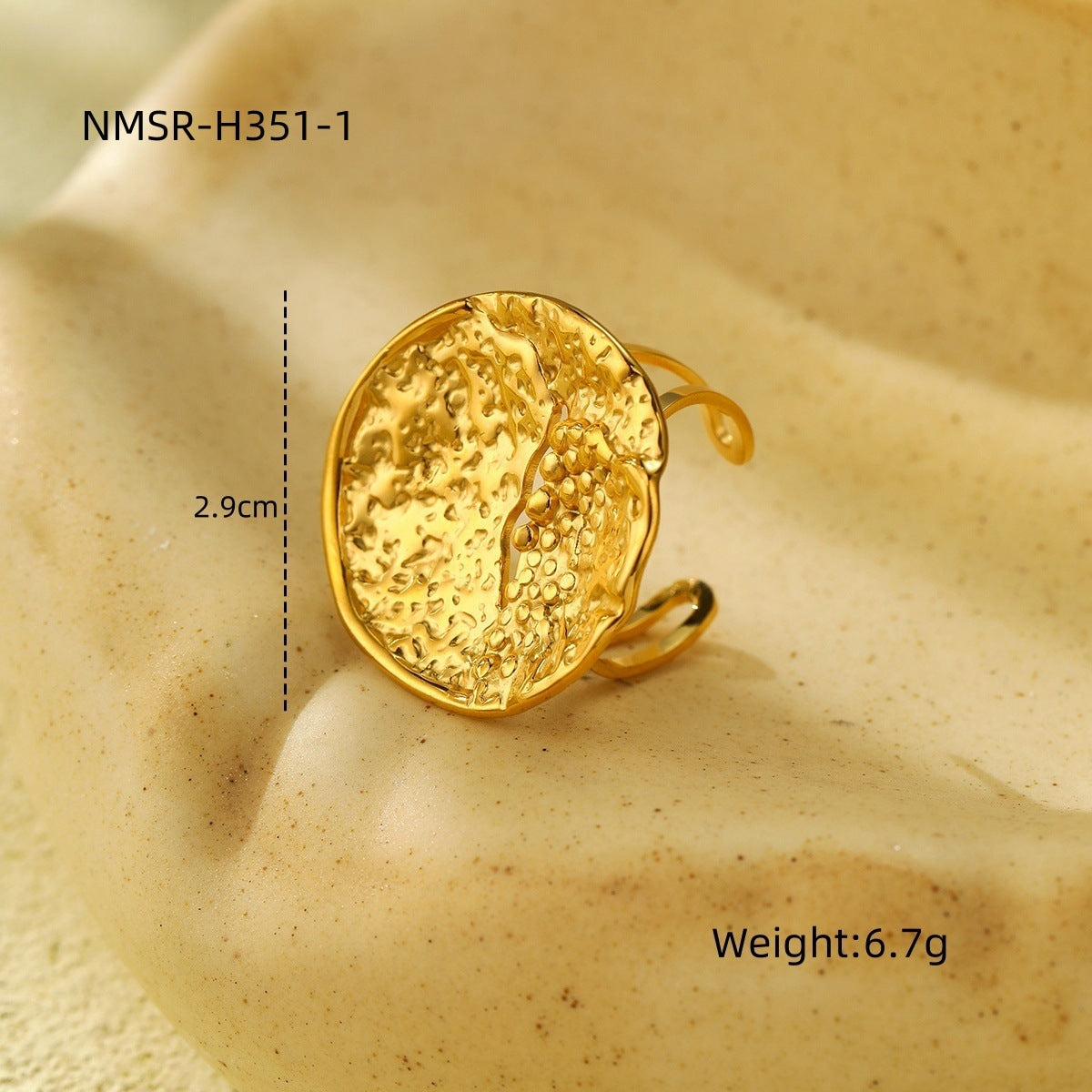 Anello alla Moda in Acciaio Inossidabile con Motivo Geometrico, Placcato Oro 18K per Donna, Design Regolabile con Fascia Aperta