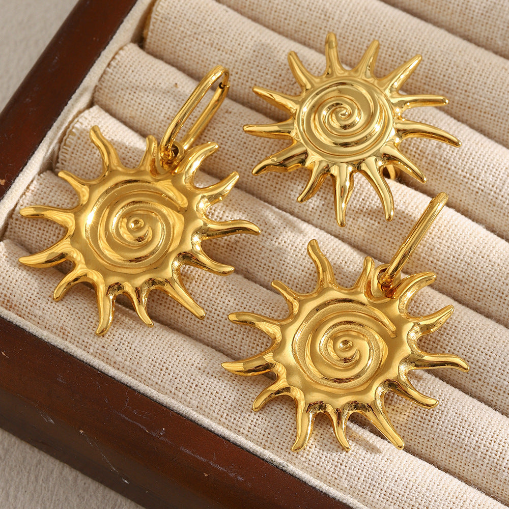 Minimalist Sun-Shaped Stainless Steel Plated 18K Gold Earrings for Women