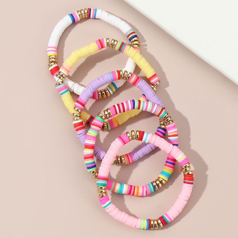 Juego de pulseras infantiles de resina con cuentas y formas geométricas, estilo bohemio, hechas a mano con embalaje individual