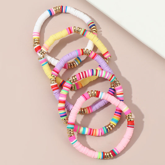 Set di Braccialetti per Bambini in Resina con Perline a Forma Geometrica Stile Bohemien Fatti a Mano con Confezione Singola