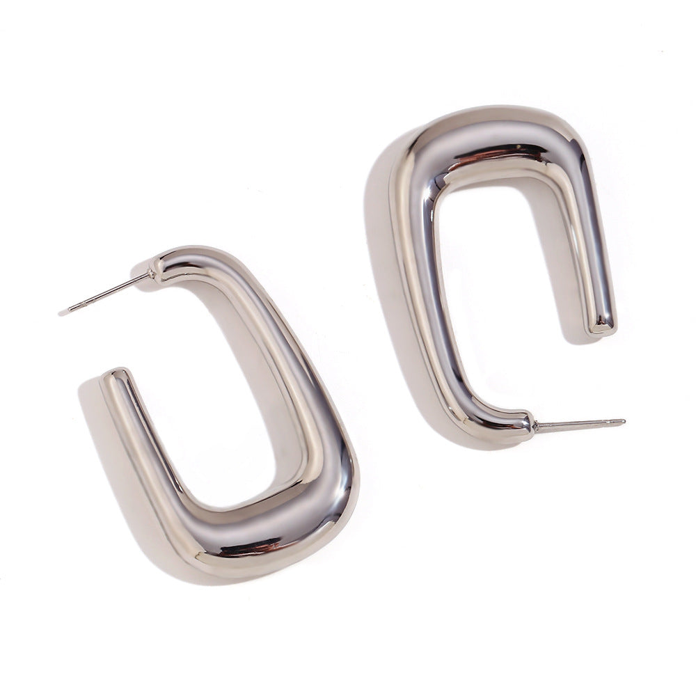 Vintage-Inspired Geometric Hollow Hammered Texture Stainless Steel 18K Gold Plated Earrings for Women