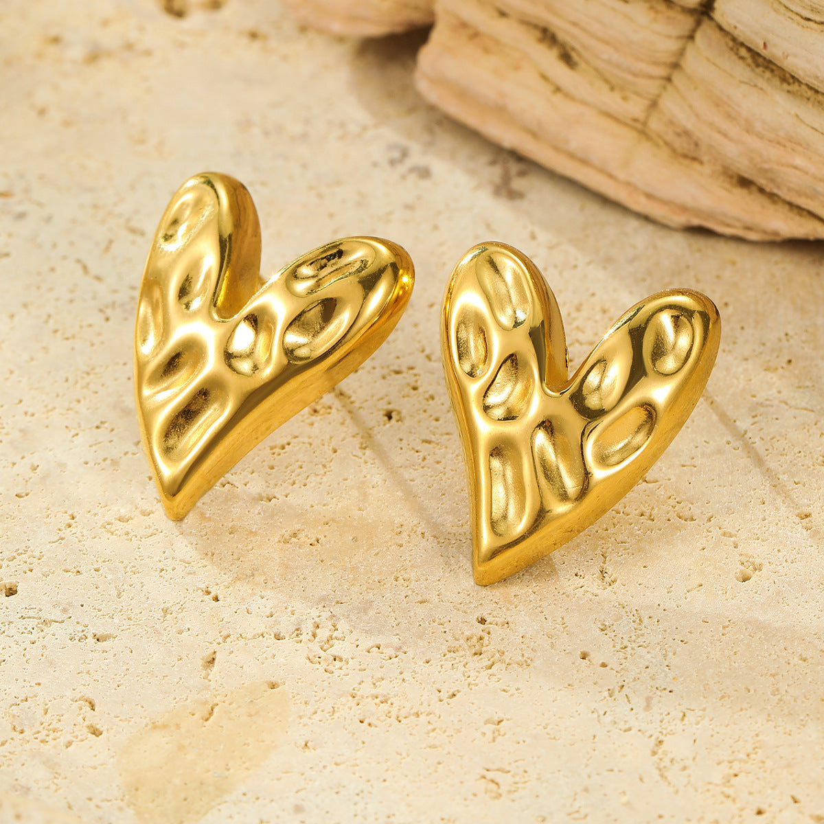 Irregular Heart Texture Titanium Steel Stud Earrings for Women with Plated Finish and Fashionable Retro Design