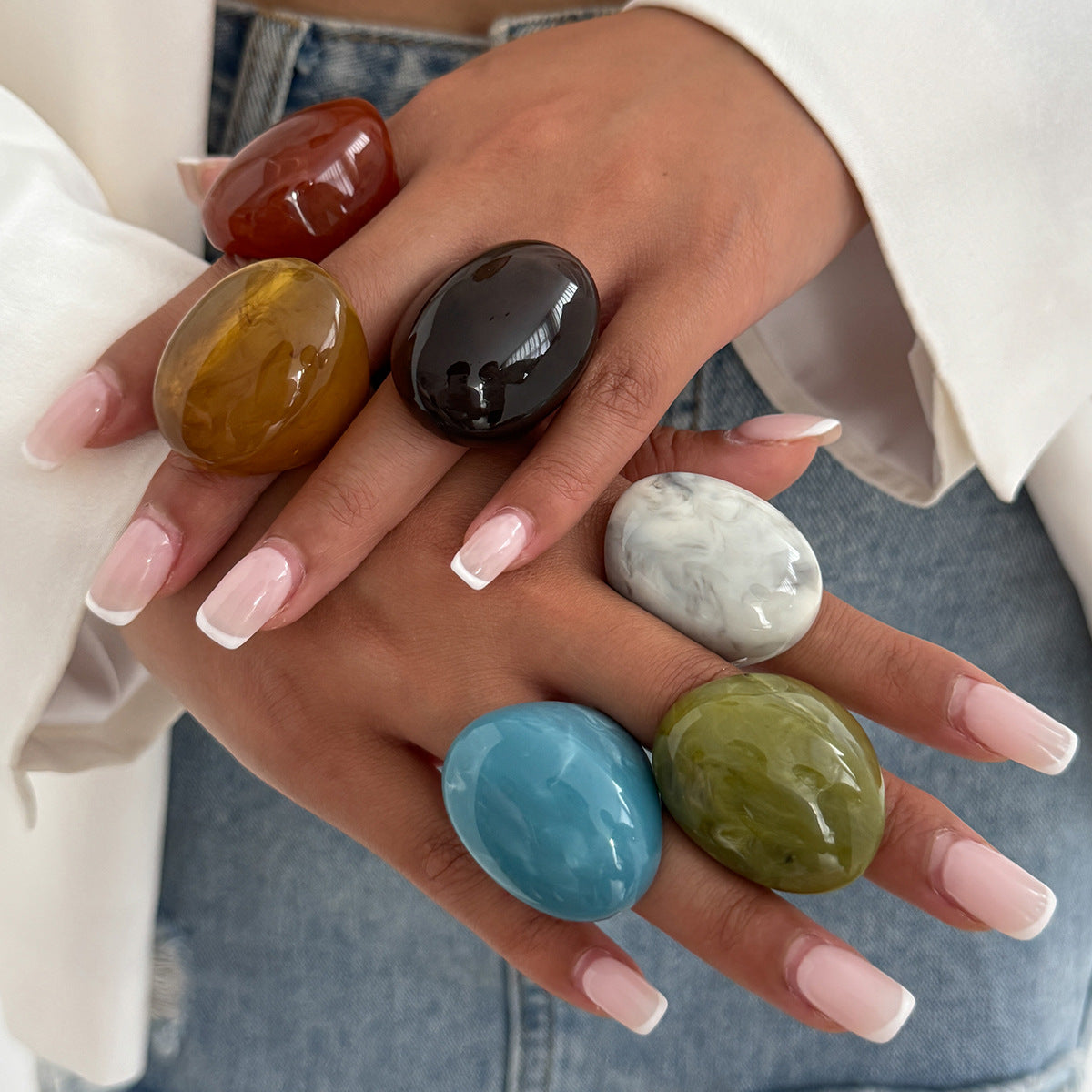 Vintage Gradient Geometric Oval Resin Ring for Women