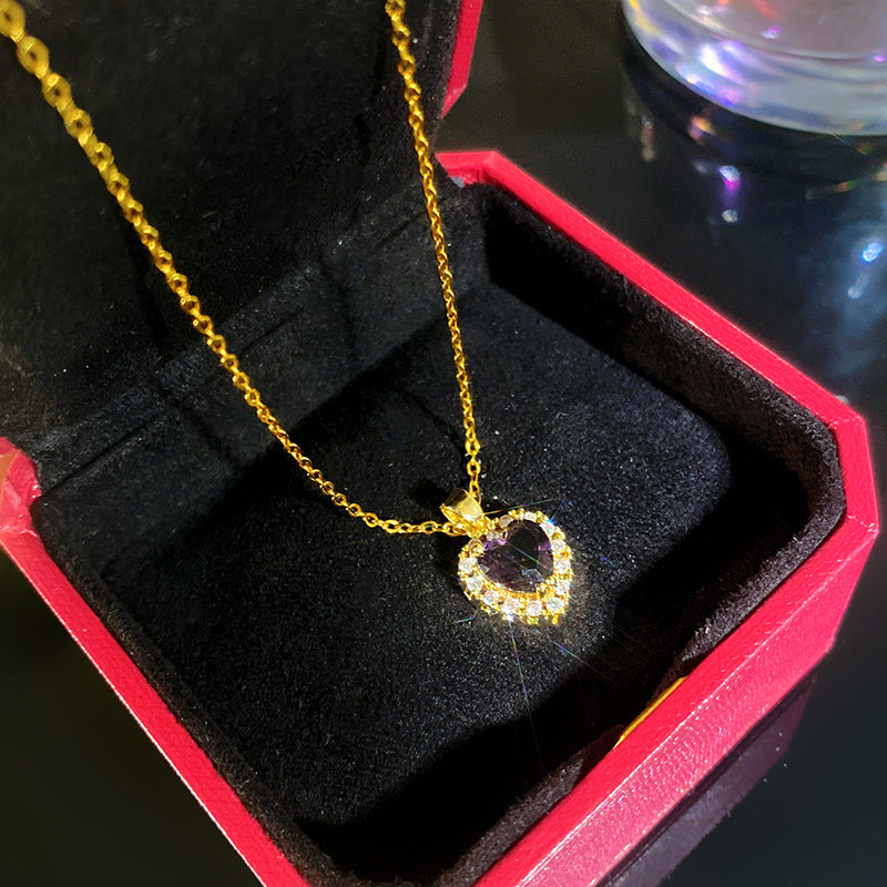 Sporty Sweet Micro-Set Cubic Zirconia Fruit Square Pendant Titanium Steel Cable Chain Necklace