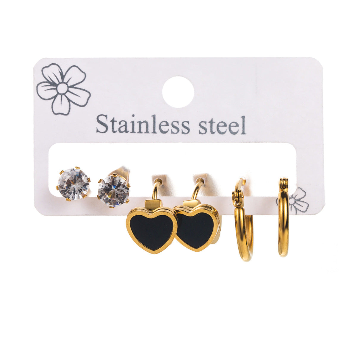 Pendientes de acero inoxidable pequeños con forma de corazón, dulces y atrevidos, con incrustaciones de diamantes de imitación para mujer
