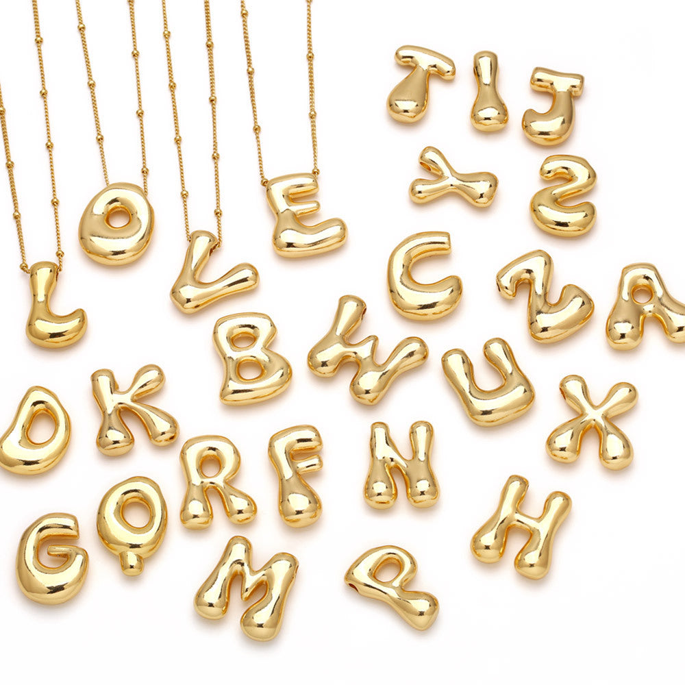 Minimalist Gold Plated Brass Letter Pendant Necklace Cable Chain Unisex Jewelry
