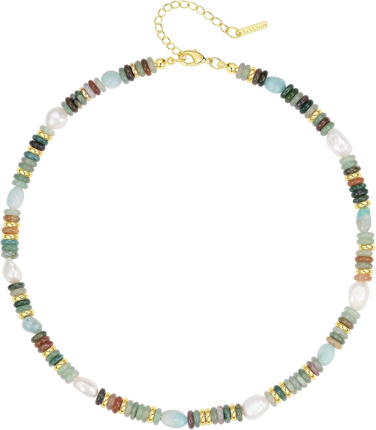 Bohemian Round Gemstone Ball Chain Necklace Unisex Handmade Jewelry