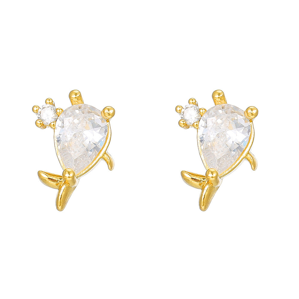 Fashion OL Octopus Shell Conch Starfish Turtle Ear Studs for Women with Copper Base and Gold Plating Featuring Rhinestone Accents