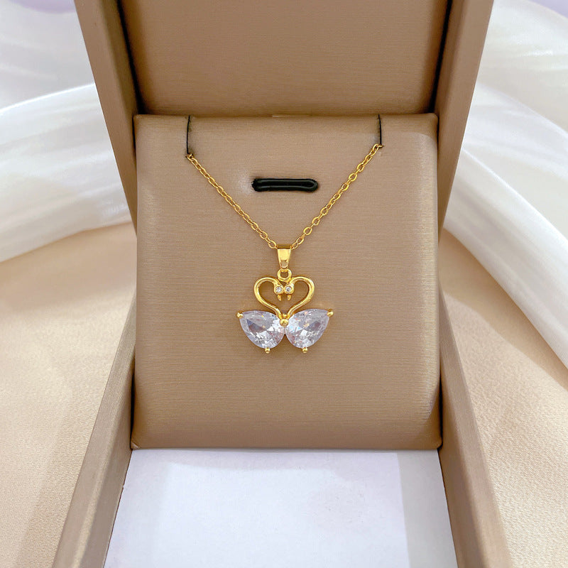 Collar de lujo unisex con cadena para labios de acero titanio con incrustaciones de diamantes de imitación geométricos