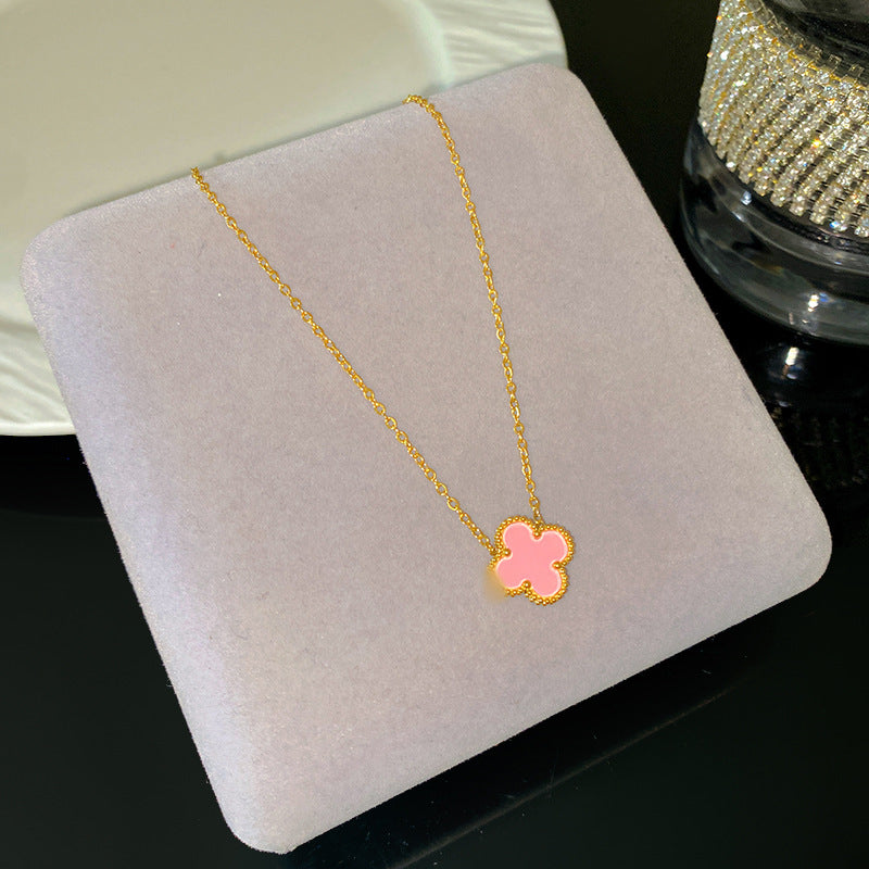Minimalist Titanium Steel Plated Four-Leaf Clover Necklace Geometric Flower Pendant Fashion Jewelry