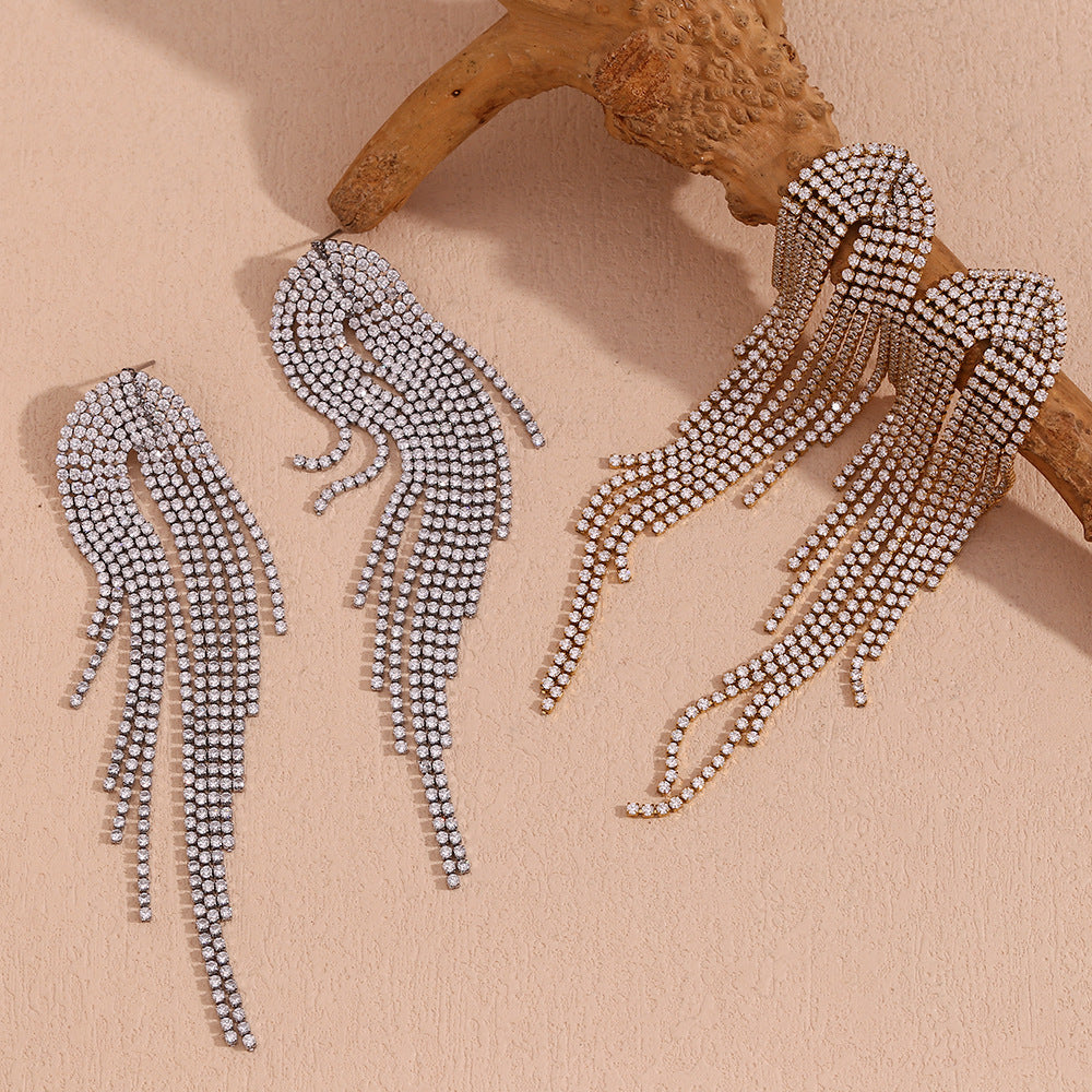 Fashionable Geometric Stainless Steel Earrings with 18K Gold Plating and Zircon Accent Tassels for Women