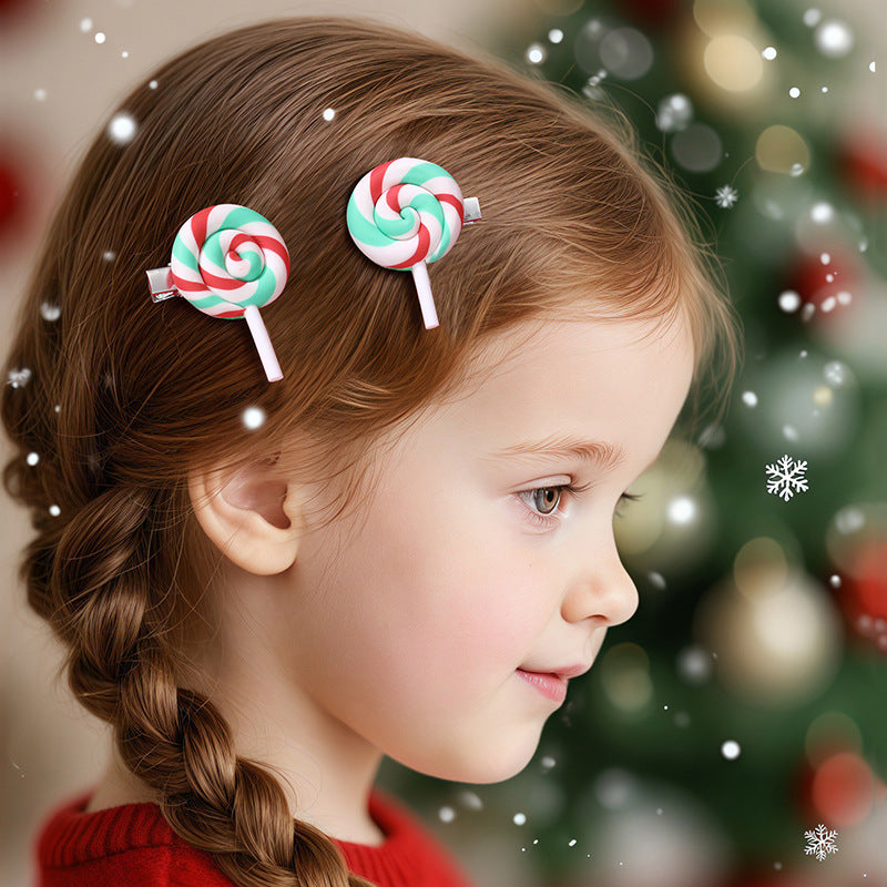 Fermaglio per Capelli da Bambina Artigianale con Ciondolo a Lecca-Lecca in Resina, Fiocco e Design in Rete