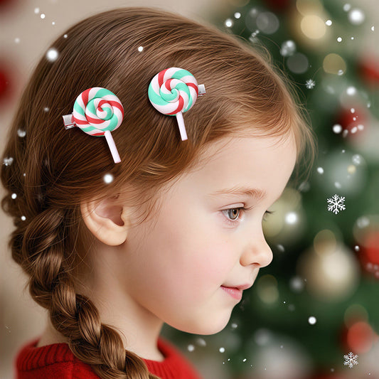 Handmade Resin Lollipop Charm Bar Hair Clip with Bowknot and Mesh Design for Girls