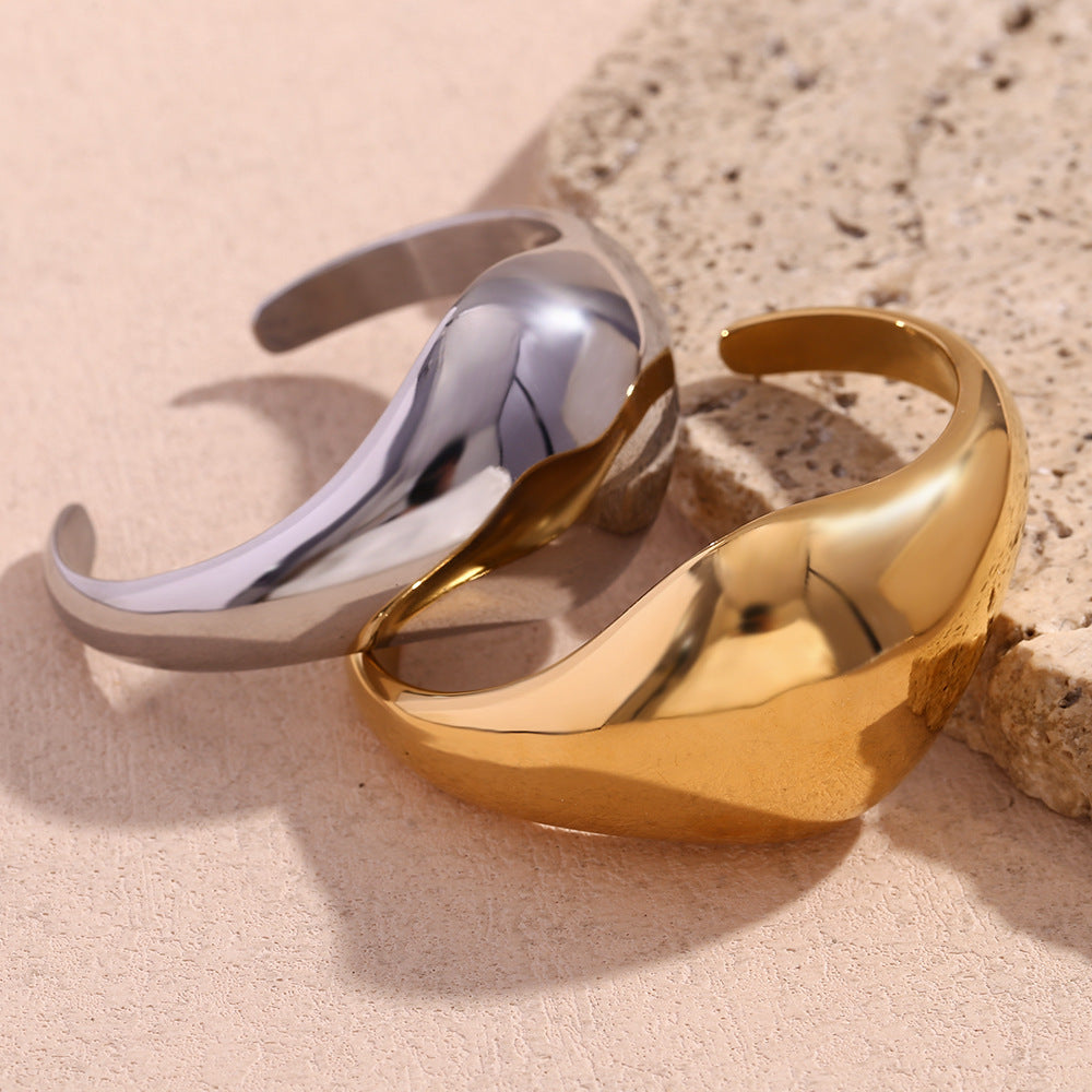 Minimalist Geometric Stainless Steel Plated 18K Gold Glossy Curved Bracelet for Women