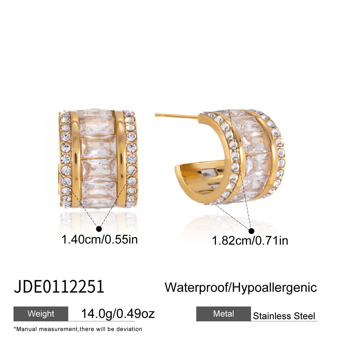 Elegant Geometric C-Hoop Stainless Steel Earrings with Rhinestone and Cubic Zirconia Inlay