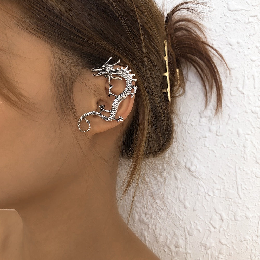 Pendientes de Dragón Geométrico Estilo Punk Retro Desgastado para Mujer de Aleación con Acabado Electrolítico