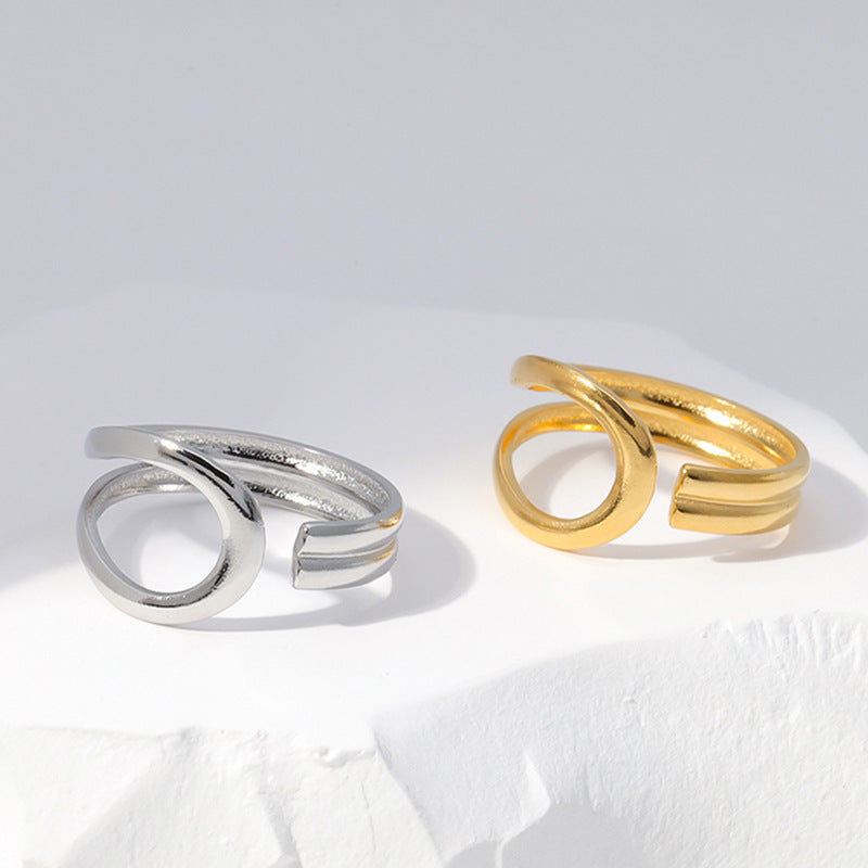Minimalist Geometric Stainless Steel Ring for Women with Plated Finish Cold Aesthetic Luxury Design