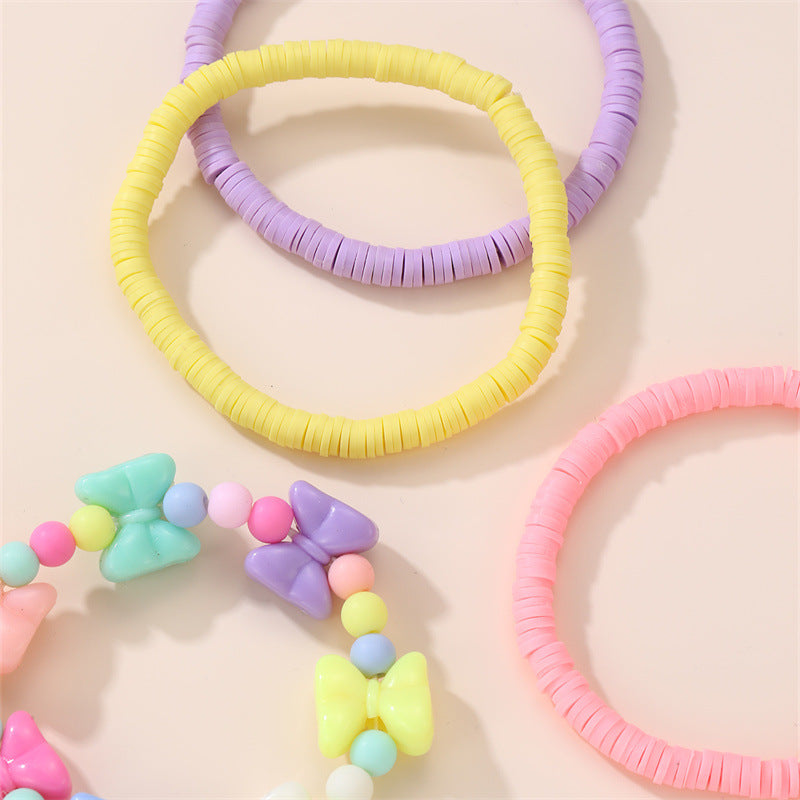 Cute Candy-Colored Polymer Clay Bracelet for Girls with Star Shape Pink Tone Handmade Minimalist Jewelry