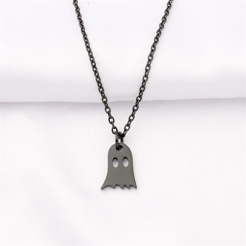 Collana con Ciondolo Fantasma di Halloween Scherzoso in Acciaio Inossidabile con Forma Geometrica e Finitura Galvanizzata, Unisex