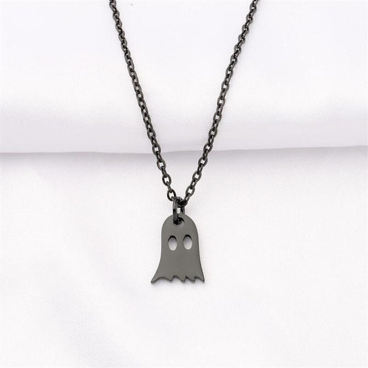 Collana con Ciondolo Fantasma di Halloween Scherzoso in Acciaio Inossidabile con Forma Geometrica e Finitura Galvanizzata, Unisex