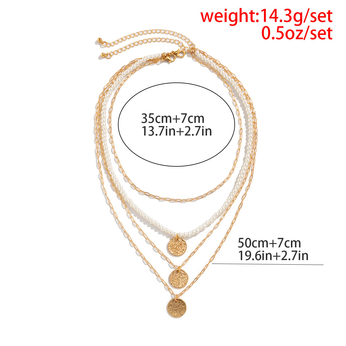 Vintage Bohemian Ethnic Round Geometric Faux Pearl Pendant Alloy Singapore Chain Layered Necklace Set